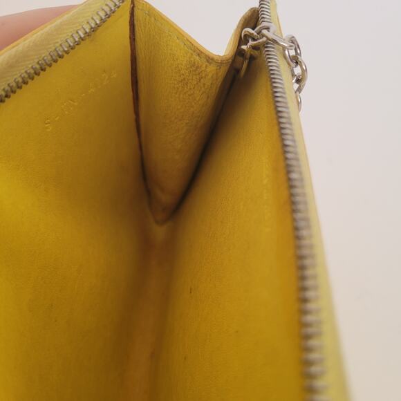 Celine Key Coin Ring Card Case Wallet Yellow Zip Medium Leather Logo Pouch Auth - Picture 5 of 11